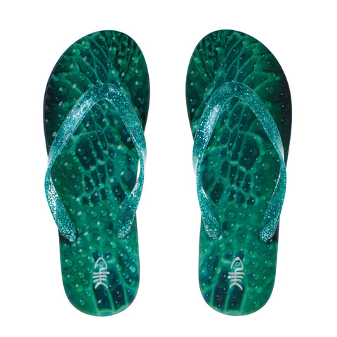 Emerald Flip Flops with Green Glitter Straps